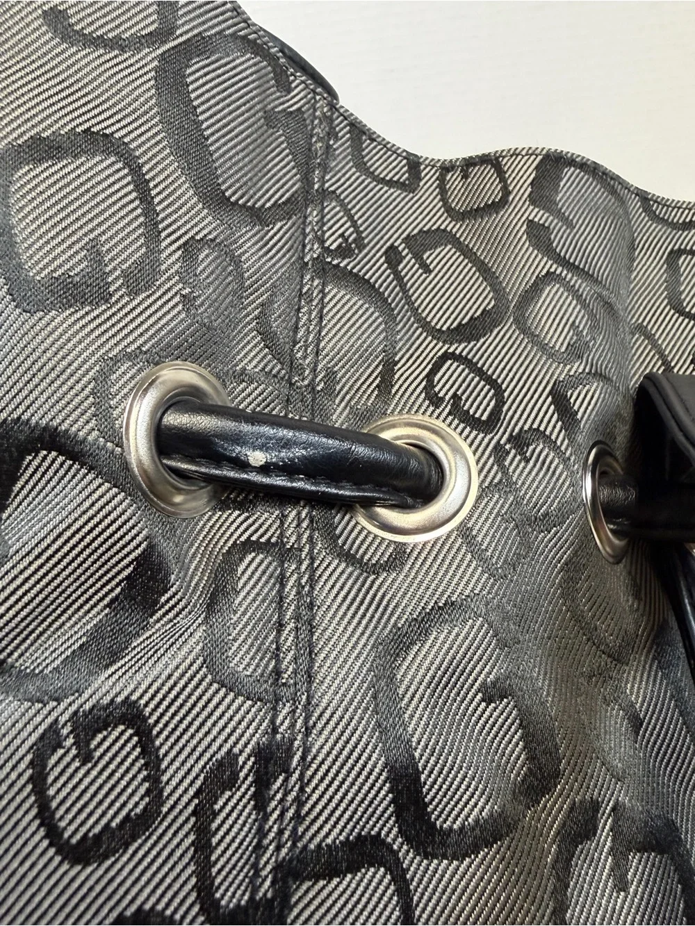 Guess Gray Monogram Drawstring Hobo Bag